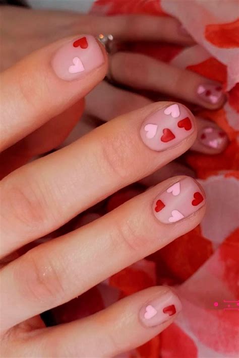 pink valentines nails short